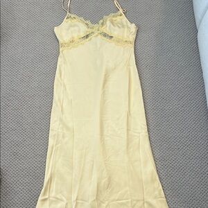 Elegant Butter Yellow Lace Trim Dress